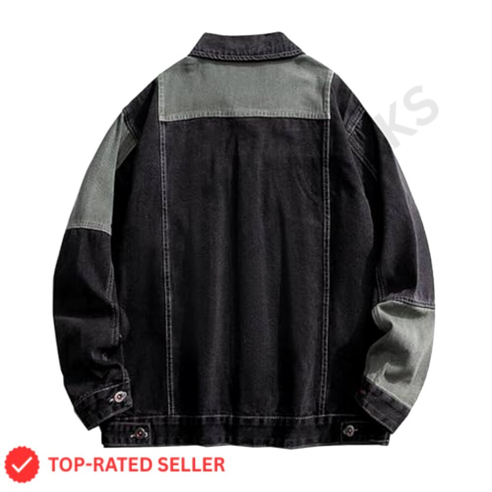 Oversized Denim Jacket Patchwork Classic Retro Y2… - image 4